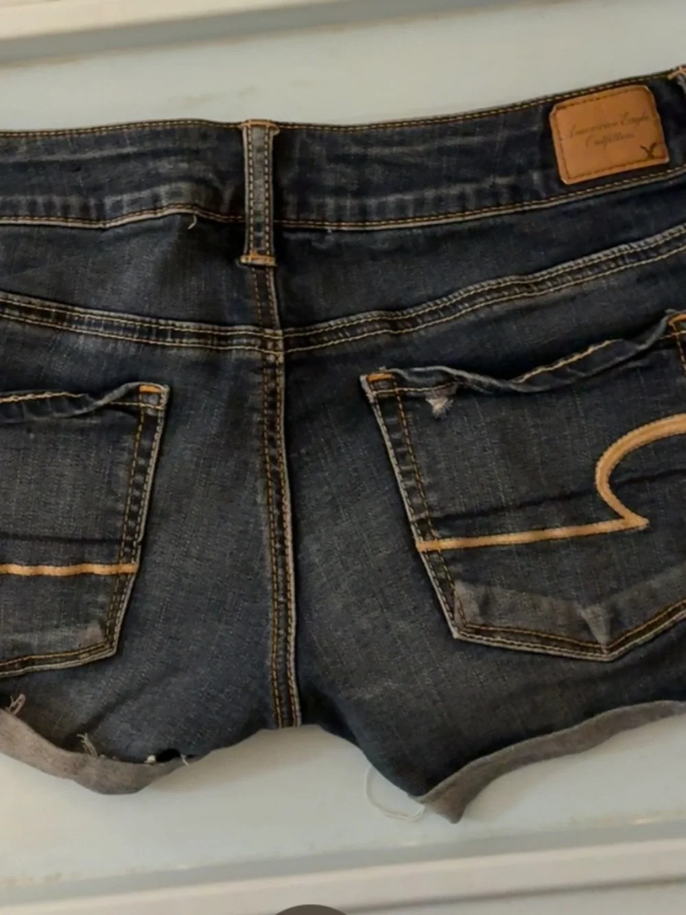 American Eagle Outfitters Dark Blue Distressed Cuffed Denim Shorts🌸